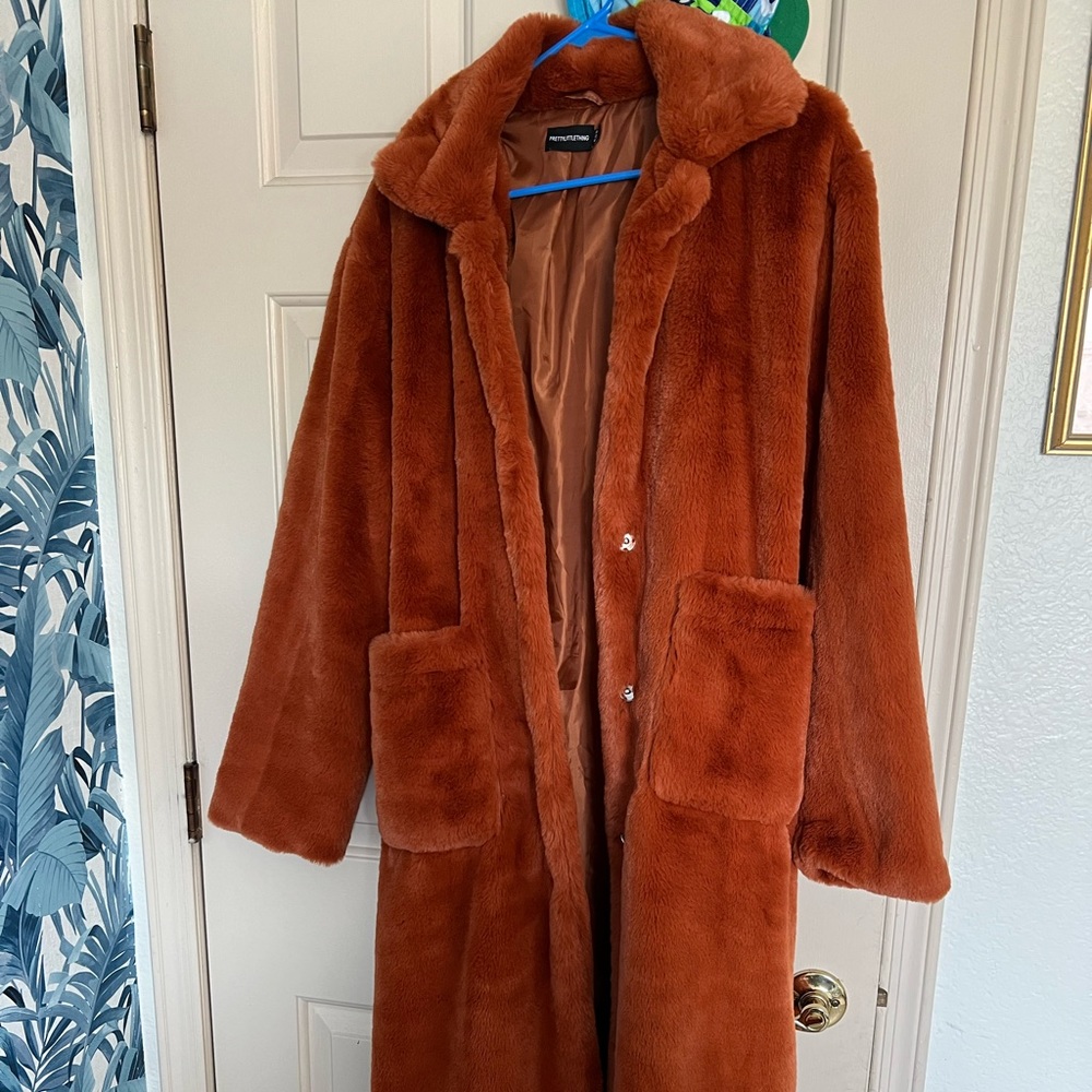 PrettyLittleThing long orange coat